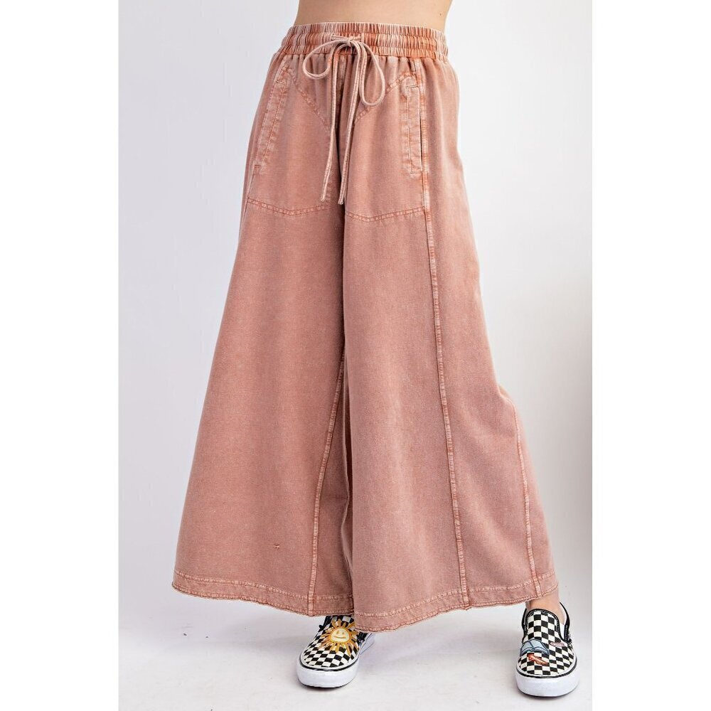 Cozy On The Go Mineral Washed Terry Knit Pants in Cinnamon